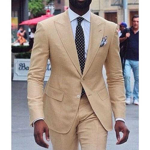 Khahi Slim Fit Men Suits for Wedding Groom Prom Tuxedo Two Pieces Peaked lapel Men Suit Set Jacket Pants