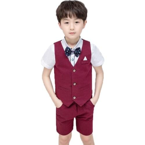 2019 Boys Summer Formal Suits 2pcs Waistcoat +Shorts School Kids Wedding Clothing Sets Children Piano Prom Performance Costumes