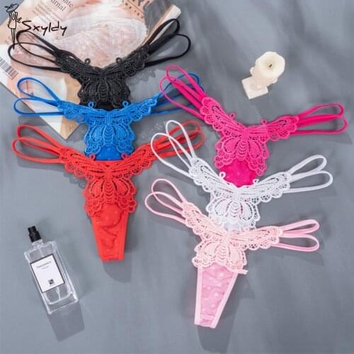 Gift Beautiful Lace Womens Sexy Lingerie Thongs G-string Underwear Panties Bilateral Strap Ladies Butterfly Pattern T-back
