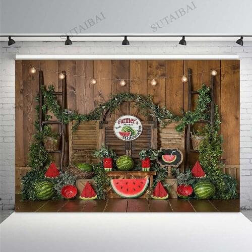 Summer Farmers Market Watermelon Photography Children Portrait Birthday Photo Background Watermelon Stand Banner Backdrop Props