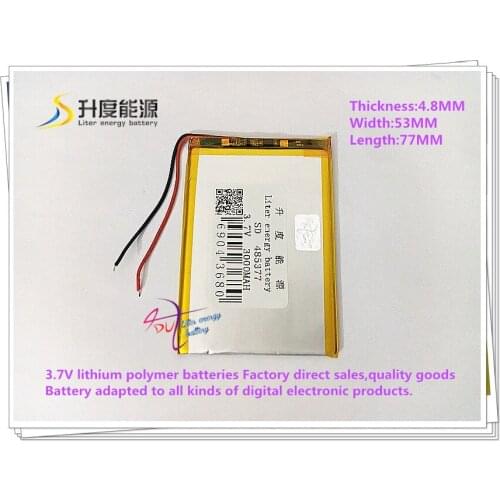 3.7V 3000mAH 485377 polymer lithium ion battery Li-ion battery for tablet pc mp4 cell phone speaker power bank