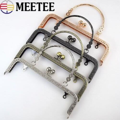 Meetee 1pc/5pcs 20.5cm Embossed Handbag Purse Frames Clutch Kiss Clasp Lock Buckle DIY Craft Metal Bag Handle Accessories BF012