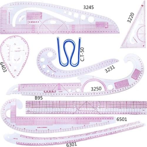 Nonvor 9PCS Multi-functional Ruler Plastic French Curve Sewing Ruler Measure Tailor Patchwork sewing Making Clothing Ruler Tools