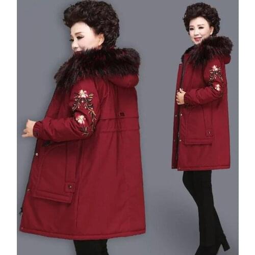 2020 New Autumn Winter Coat Women Mid-Long Parkas Jacket Thickened Embroidery Outerwear Casaco Feminino Mother Loaded 6XL C147