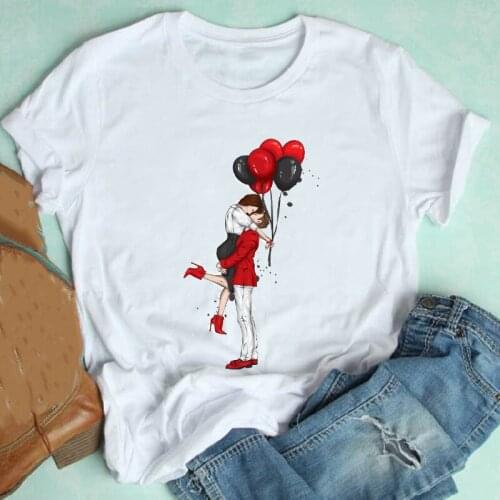 Fashion Style Clothes Print Tshirt Female Tee Top Graphic T-shirt Women Short Sleeve Love Cartoon Lover Kawaii Valentine
