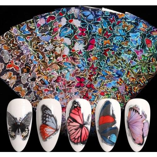 Butterfly Nail Art Stickers Adhesive Sliders Colorful Nail Transfer Decals Foils Wraps Decorations Nail Art Laser Manicures