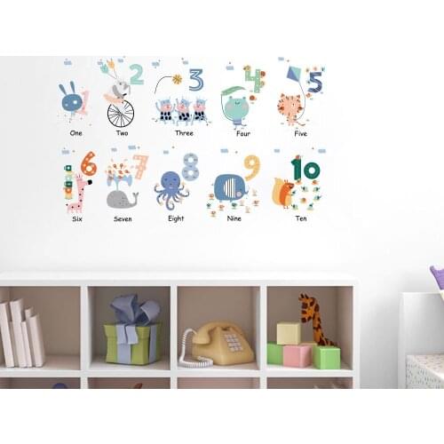 DIY Cartoon Animal Number Wall Stickers Boy Girl Kids Room Childern Bedroom Decor Aesthetic Wallstickers Nursery Decoration Art
