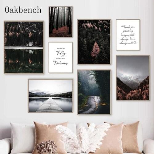 Natural Scenery Print Mountain Lake Forest Road Wall Art Canvas Painting Reflection Poster Nordic Wall Picture Living Room Decor