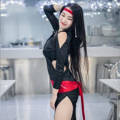 New style belly dance ethnic style stand-up collar dress oriental dance practice clothes V-neck cool dress blue red