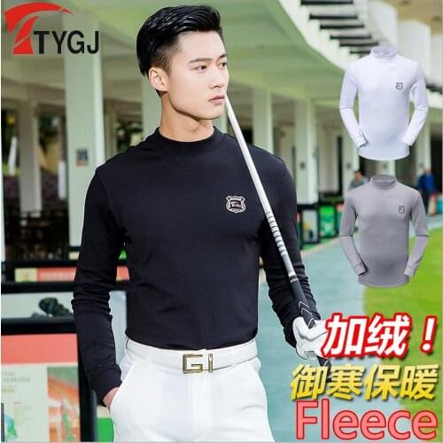 2019 new Autumn winter golf clothes men warm long-sleeved golf t-shirt fleece bottoming shirt tights high collar Golf Sportswear