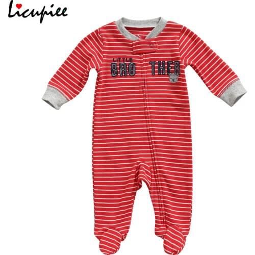 0-12 Months Baby Boys Autumn Striped Romper Toddlers Creative Letter Animal Pattern Long Sleeve Stand Collar Footed Jumpsuit