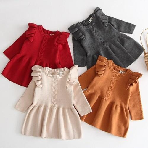 0-4Y Toddler Girls Autumn Winter Dress New Knitted Dresses 2020 Baby Long Sleeved Princess Dress For Girls Baby Children Clothe