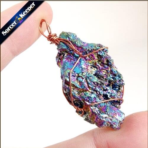 Natural Multi-color Agates Pendant Electroplating Quartz Crystal Cluster Minerals Reiki Healing Crystal Fit Jewelry Making YS069