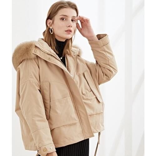 2021 New Winter Natural Raccoon Fur Collar Women 90% White Duck Down Coat Female Hooded Parkas Lining Removable Puffer Jacket