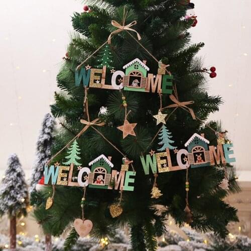 Christmas Decoration Store Wooden Cartoon Letter Pendant Color Welcome To House Fireplace String Pendant