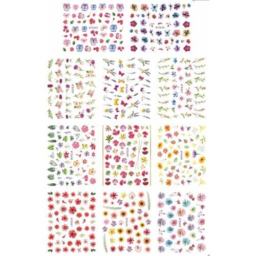 11 PCS / LOT SIMULATION SELF-ADHESIVE 3D NAIL TATTOOS STICKER SLIDER FLOWER GRASS PRIMROSE GARDENIA LILAC E633-643