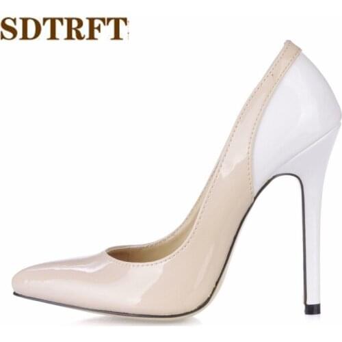 SDTRFT Plus:35-43 Pointed Toe Color block zapatos mujer 12cm thin high heels wedding shoes woman sexy Crossdresser SM pumps