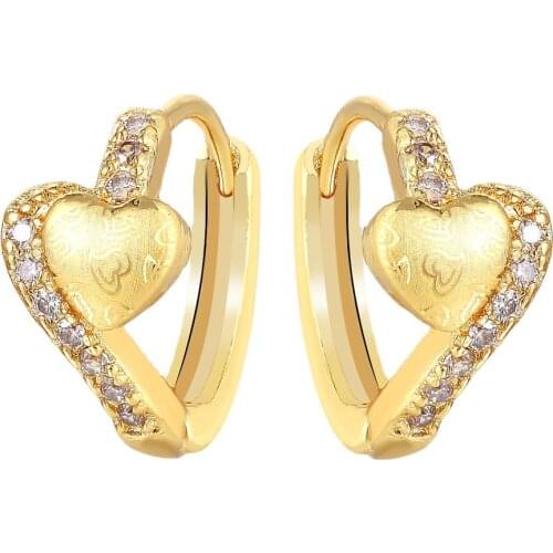 Gold Color crystal Heart-to-heart hoop earrings for Women Exquisite Heart Women earring Fashion Jewelry Lady party Birthday Gift