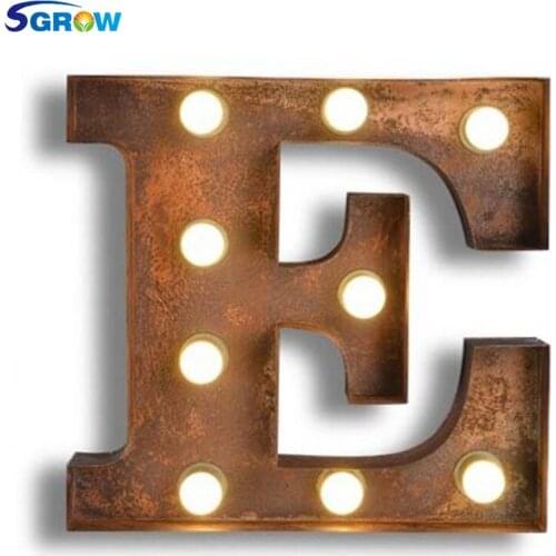 SGROW Metal Letter E Wall Lamp Light for Bedroom Living Room Art Lampara Industrial Creative Lights Logo E Iron Billboard Lamps