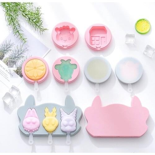 Cartoon Animal Shape Silicone Ice Cream Mold DIY Homemade Children Popsicle Mold Family Version Ice Cube Tray Kitchen Accessorie