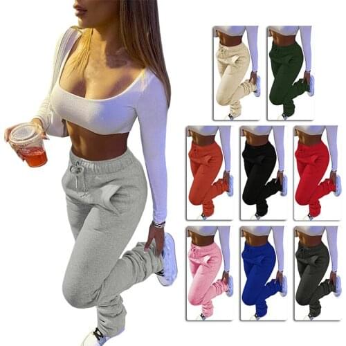 Thick Stretchy Pockets Stacked Joggers Sweatpants for Women Egirl Casual Elastic High Waist Stacked Leggings Trousers Pants