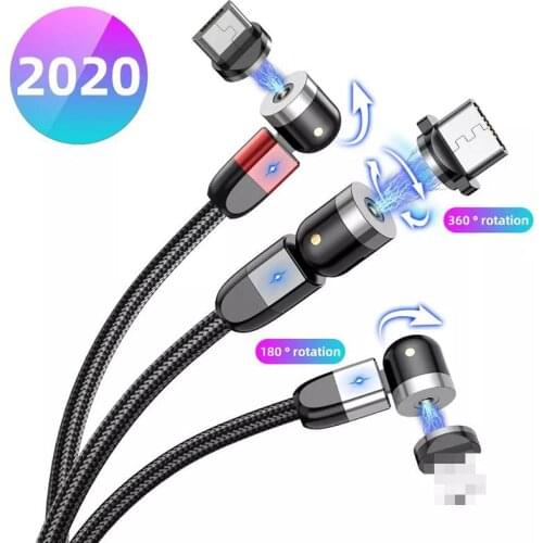 In Stock Hot Sell Portable Rotate 540 Degree L Shape Usb Wire 3 In 1 Magnetic Charging Cable For Iphone 12 11 Samsung Xiaomi