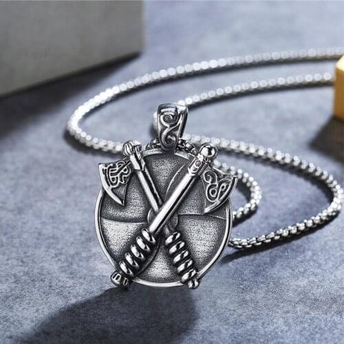 Vintage Stainless Steel Viking Axe Pendant Necklace Mens Chain Nordic Odin Celtics Knot Necklace Fashion Jewelry Wholesale