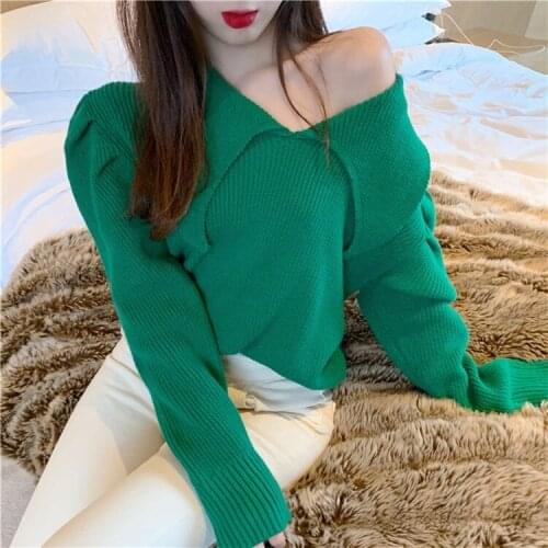 Woman Sweaters Pullover Autumn Winter Sweater Loose Outer Wear Fashionable Long Sleeve Large Lapel Sexy Top Femme Chandails