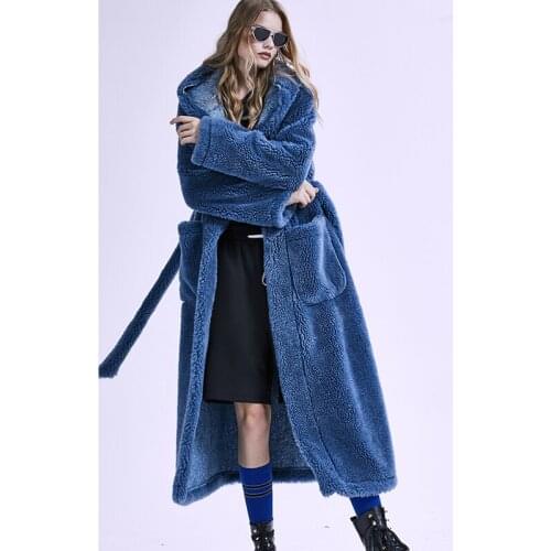 Mid-Length Sheep Shearling Fur Coat Women 2020 Winter Fashion New Hooded Belt Slim fit Thick Warm Fur Coat Tide H00996