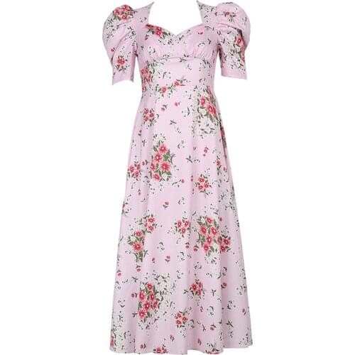 Vestido largo femenino, una pieza de manga corta con cuello en V y estampado de flores de verano para damas