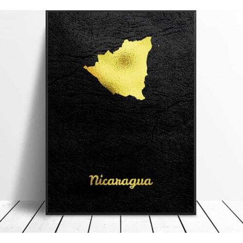 Golden Map Nicaragua Canvas Wall Art Print Modern Poster Wall painting Pictures Living Room Decor frame