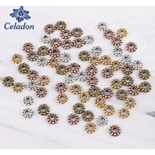 6mm 100pcs Jewelry Making Daisy Flower Loose Spacers bead Metal Tibetan Gold Silver Spacer Beads 2mm hole Wholesale