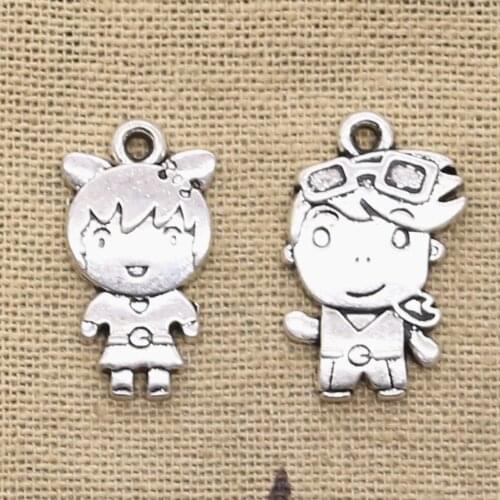 15pcs Charms Lover Boy Girl 23x14mm Antique Bronze Silver Color Pendants Making DIY Handmade Tibetan Bronze Silver Color Jewelry