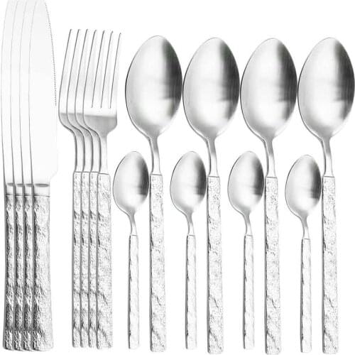 16Pcs Silverware Set 304 Stainless Steel Mat Dinnerware Set Kitchen Tableware Cutlery Set Silver Knife Fork Spoon Dinner Set