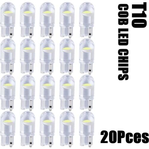 20Pces T10 LED Lamp Brightness W5W COB Chip White Signal Light for Clearance Light for Car Glass Housing LED Lamp 12V 6000K