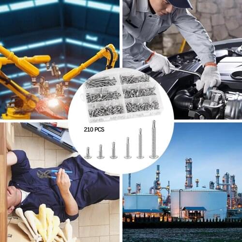 210pcs Stainless Steel Self-Tapping Screws Assorted Cross Head Round Screw Set Studs Nail for Metal Home Repair Accessories