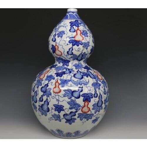 #3 antique QingDynasty porcelain vase,Blue underglaze red gourd bottle,hand painted crafts /collection & adornment,Free shipping