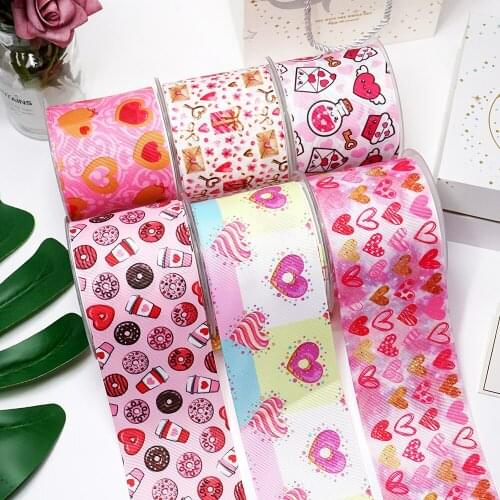 3 Inch Cartoon Valentines Day Printed Grosgrain Bow Ribbon For Diy Crafts 49130