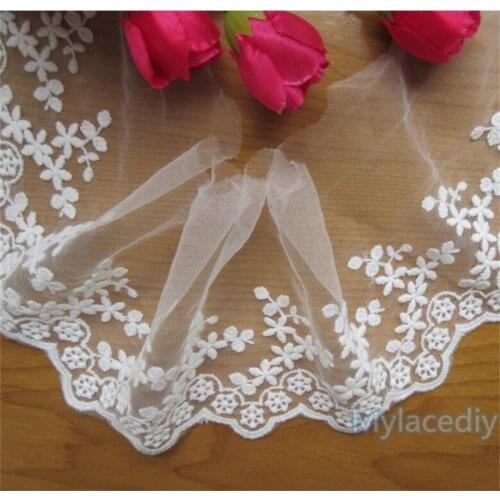 5 yards Embroidered Cotton Flower Net Mesh Lace Edge Trim Ribbon Floral Applique Fabric Wedding Dress Sewing Craft DIY
