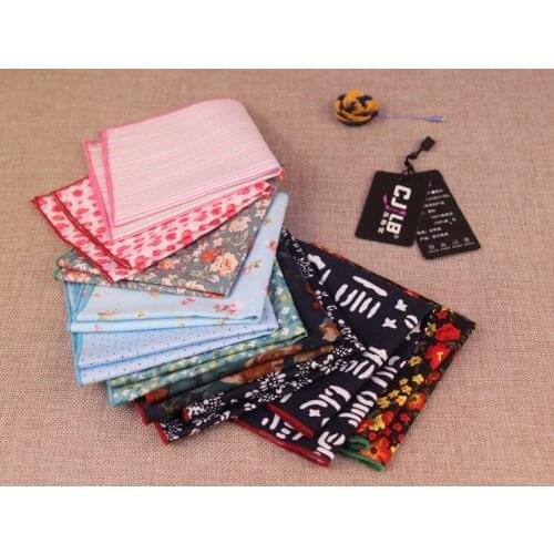 50pcs/lot 2017 16color high quality fashion mens suit accessories printed floral handkerchief pocket square cotton for wedding