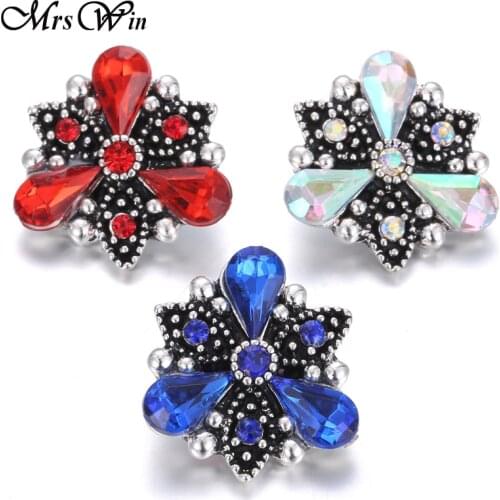 6pcs/lot New Snap Jewelry Rhinestone Crystal 18mm Flower Snap Buttons for Snap Button Jewellery Fit Snap Bracelet Bangles
