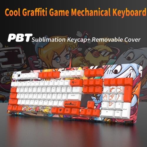 Ajazz DKM150 Gaming Mechanical Keyboard White Backlight 104-Key Removable Cover Keycaps Ergonomic Keyboard for Gamer Laptop PC
