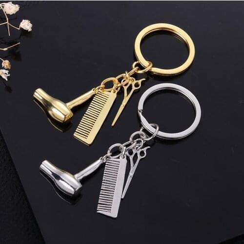 Hair Stylist Essential Hair Dryer Scissors Comb Decorative Keychains Hairdressers Gift Car-styling Interior Accessories Key Ring
