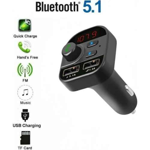 Wireless Vehicle Bluetooth FM Transmitter Car Charger Radio Adapter MP3 Player Quick Charge Build in Mic Hand-free Phone Call
