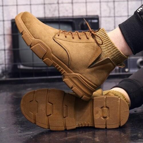 Martin Boots Mens Spring Shoes British Style Mid-top Boots Mens oToling Shoes High-Top Mens Shoes Large Size Increase Shoes