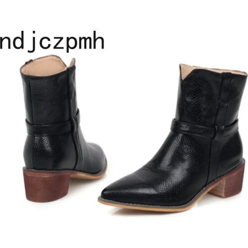 Womens Boots Autumn and Winter The New Fashion Color Matching Pointed Mid Heel Short Tube Womens Shoes Plus Size 34-47
