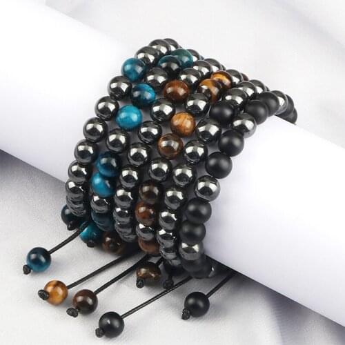 Natural Hematite Tiger Eye Beads Bracelets Health Protection Stone Braided Men Braided Bracelet Adjustable Women Jewelry Pulsera