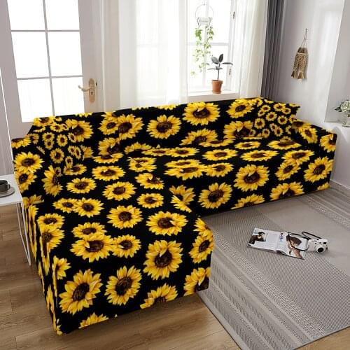 Sunflower Elastic Sofa Cover For Living Room Sofa Cover Chaise Lounge Sectional Couch Cover Corner Sofa Slipcover 1/2/3/4 Seater