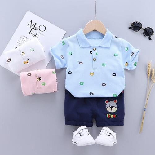 Children Cotton Clothing Outfits Baby Boy Girl Short Sleeve Bears T-Shirt Pants 2 Pcs/Sets Tracksuits Kid Summer Clothes Infants