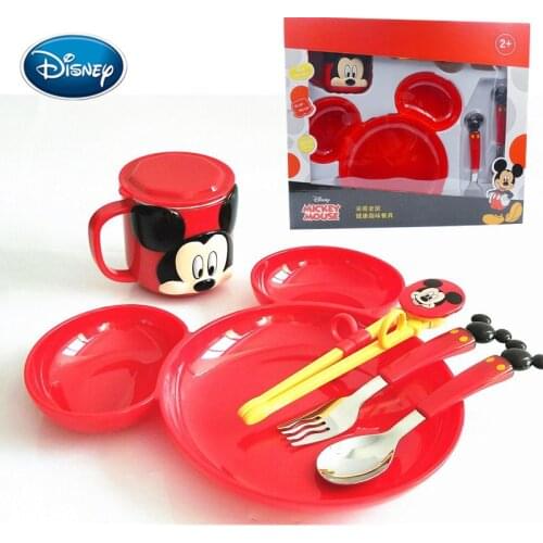 Disney childrens tableware exercise spoon cup training chopsticks 304 stainless steel lunch box student cutlery five-piece suit